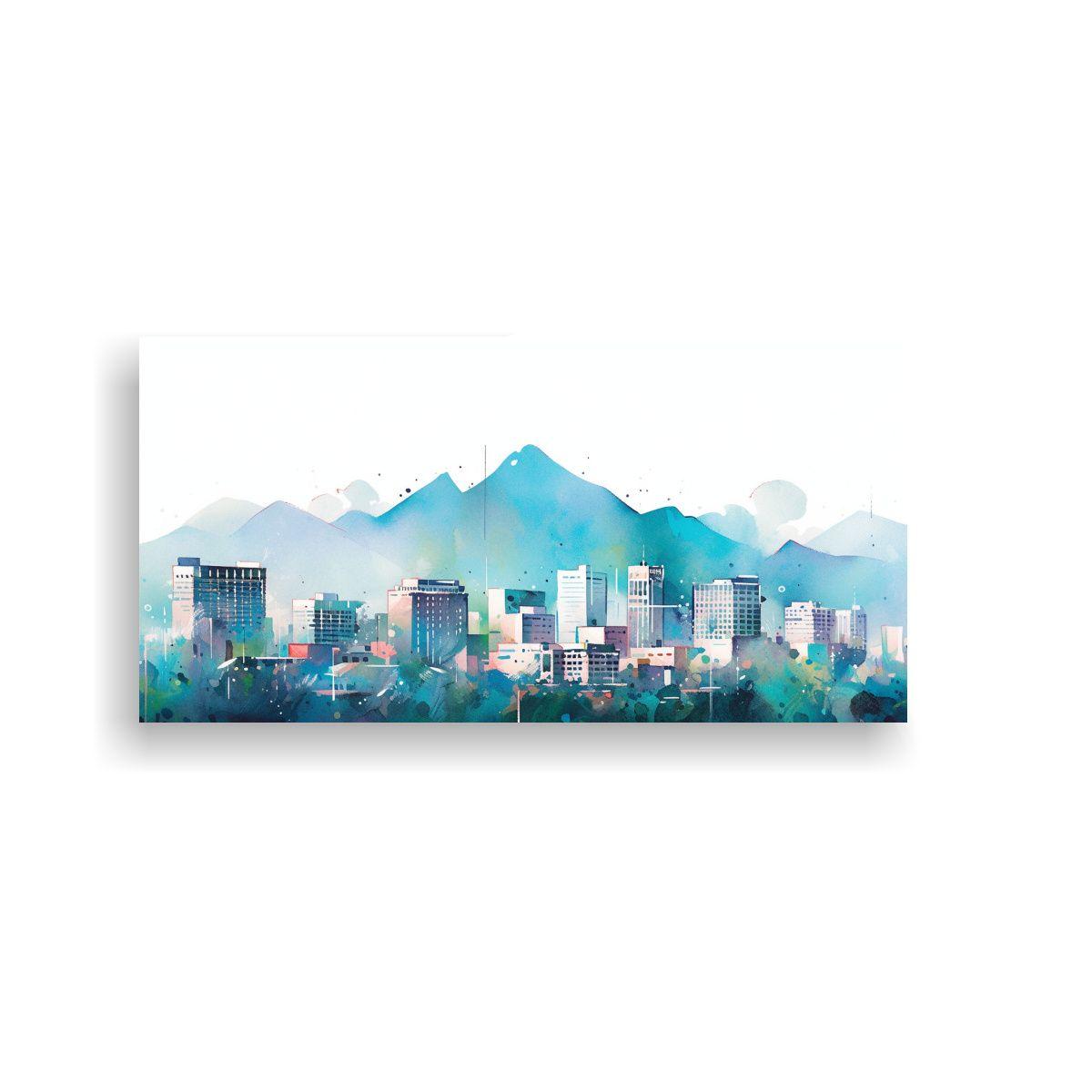 Cuadro Moderno Acuarela De Santiago En Chile En Ba 100x50cm-0