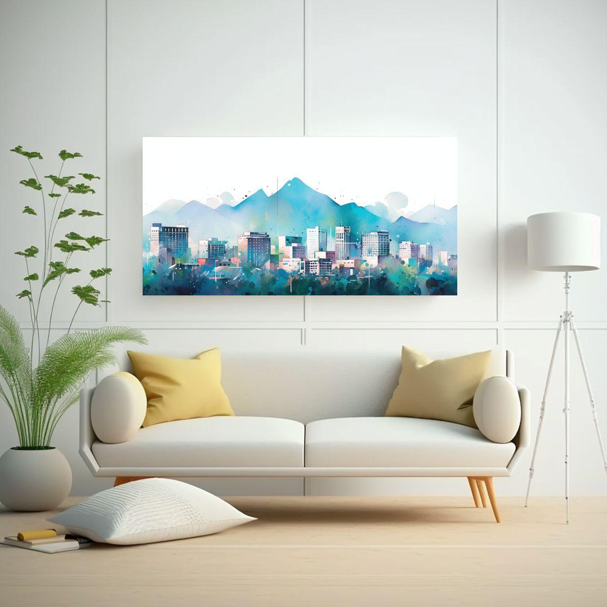 Cuadro Moderno Acuarela De Santiago En Chile En Ba 100x50cm-2