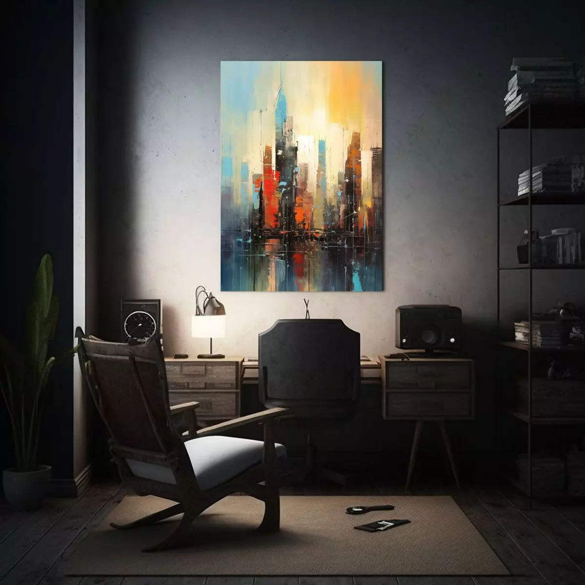Cuadro Abstracto Llamativo De La Skyline De Nueva 40x60cm-2