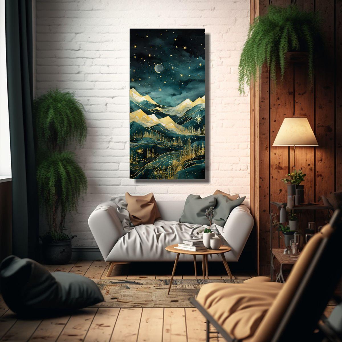 Tela En Bastidor Moderno Paisaje De Montaña Con 50x100 Cm-2