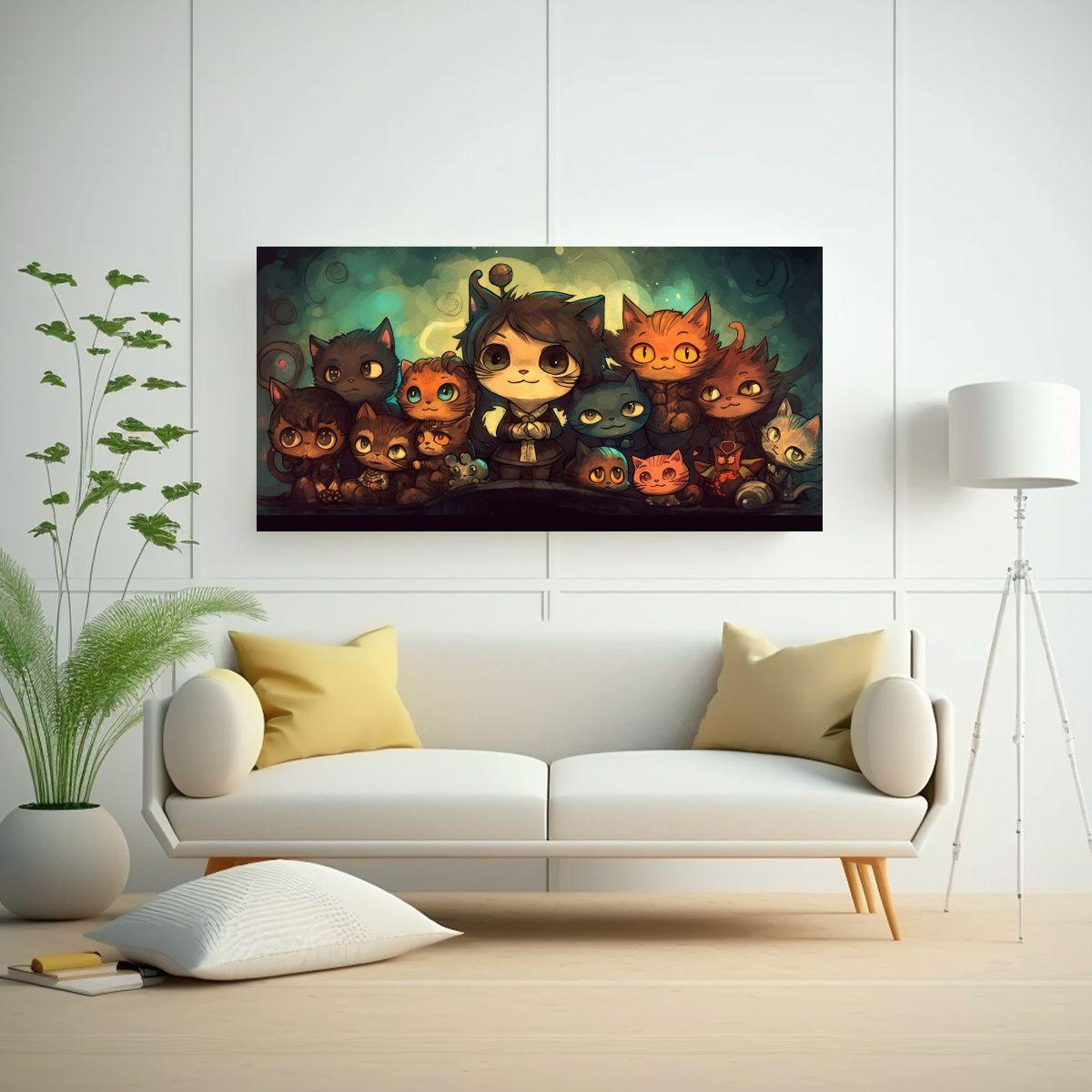 Cuadros De Arte Moderno Para Comedor Con Gatos De 80x40cm-2