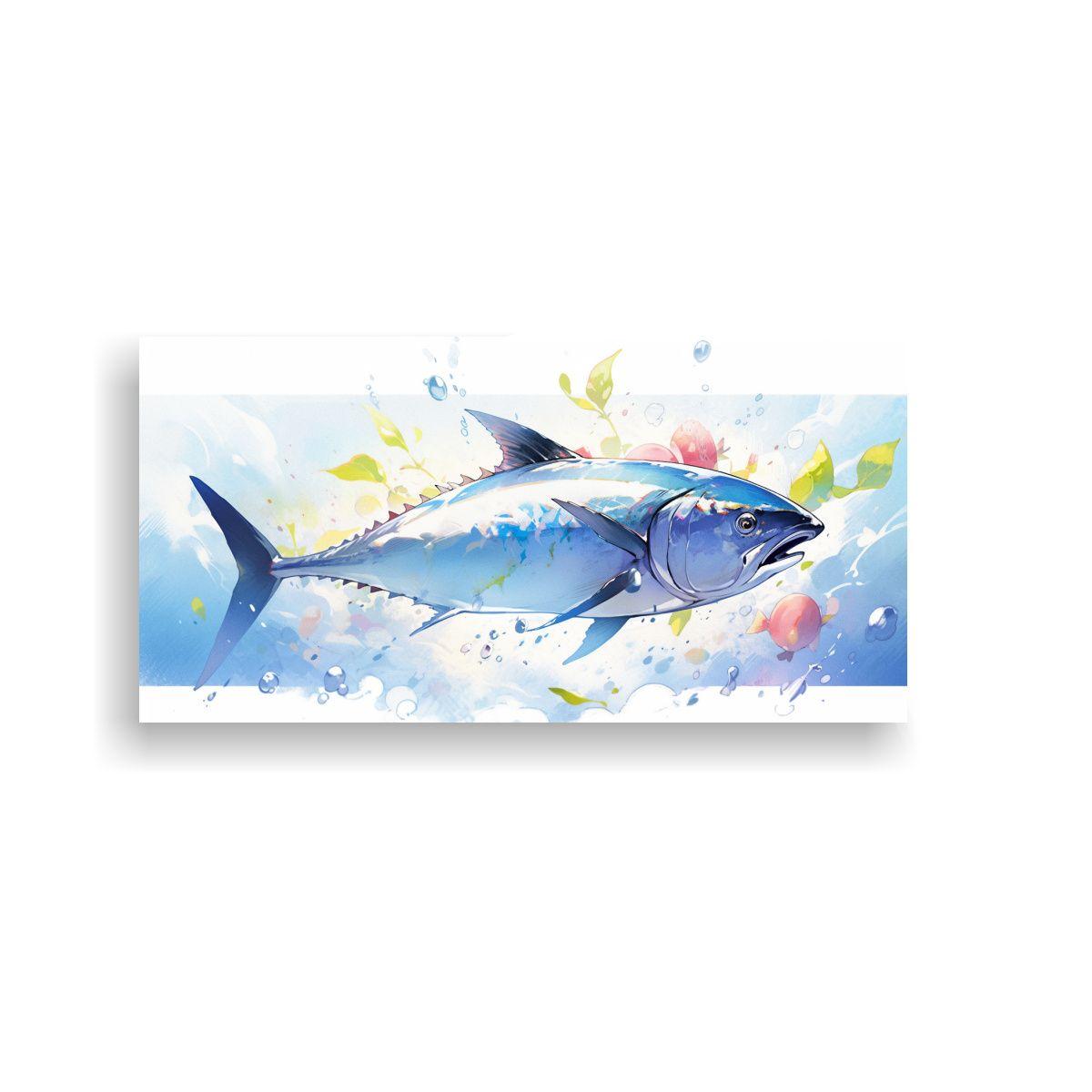 Pintura En Lienzo Temática De Atún En Acuarela 80x40 Cm-0