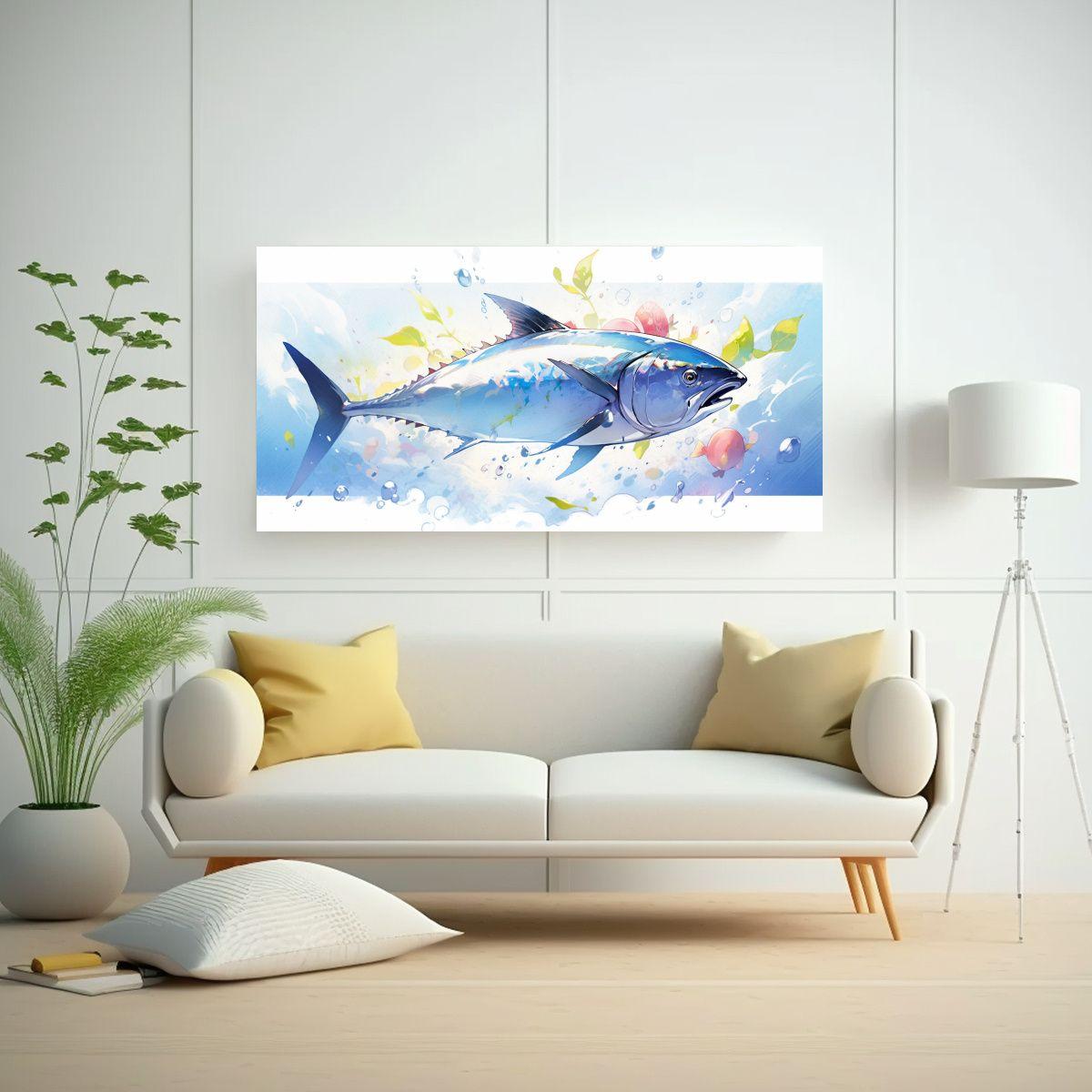 Pintura En Lienzo Temática De Atún En Acuarela 80x40 Cm-2