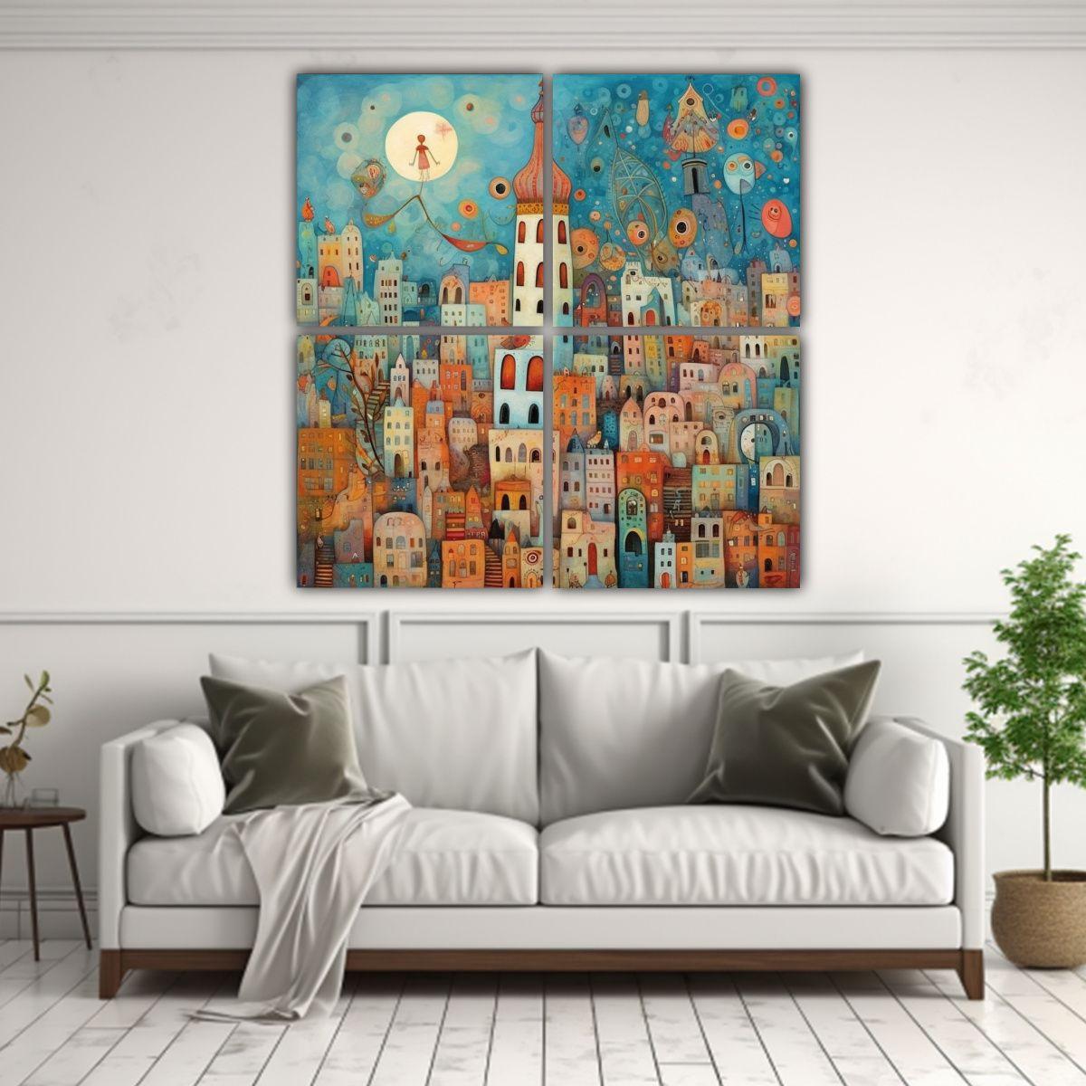 Cuatro Lienzos De Tela Con Líneas Finas Estilo 60x60 Cm-2