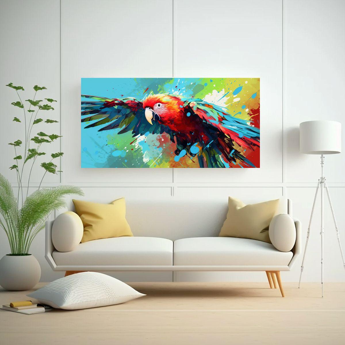Cuadro Estrellados Amazonas Papagayo En Rojo Y Tur 60x30cm-2