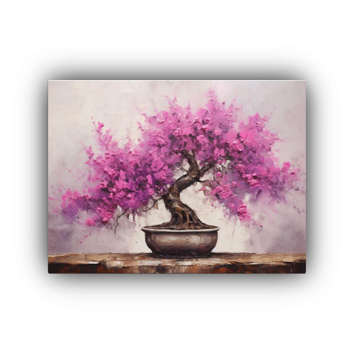 Pintura Abstracta Detallada De Un árbol Bonsái 60x40cm-0