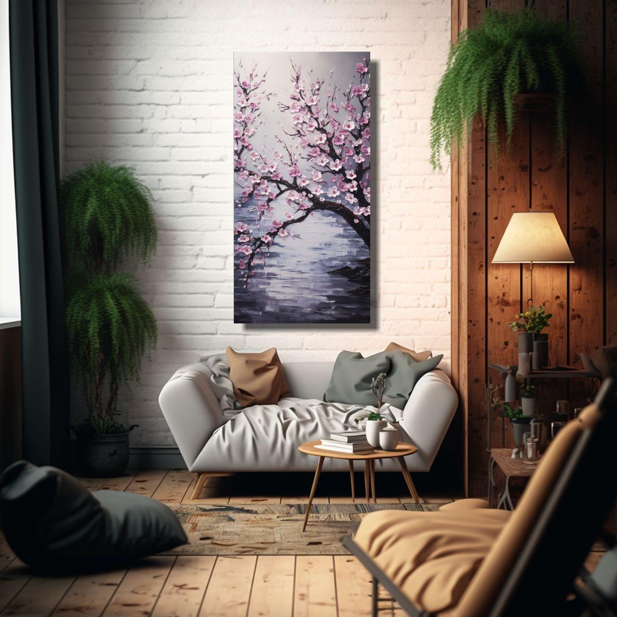 Pintura En Lienzo De Hermosa Acuarela De Flores 30x60cm-2