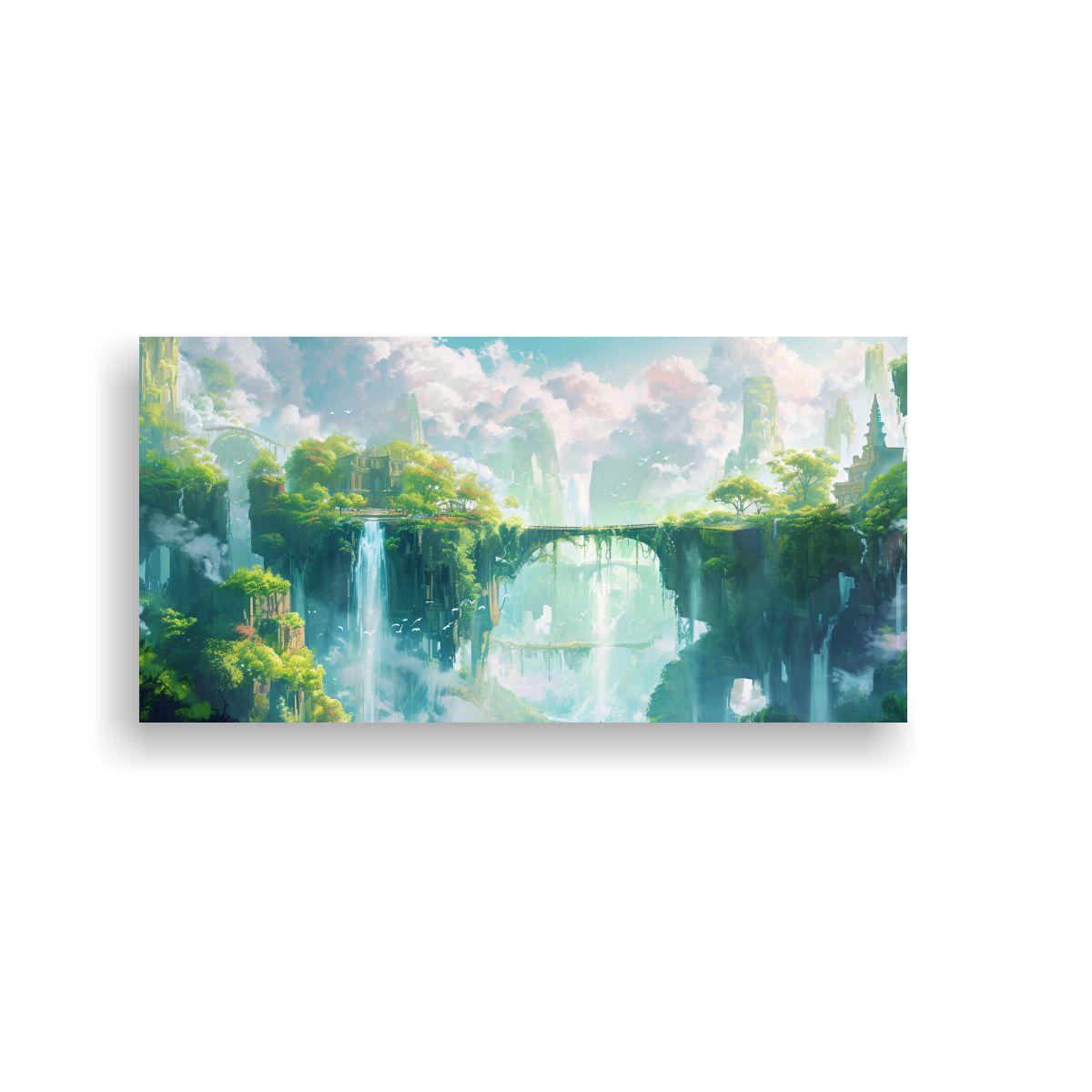Cuadro Acuarela Islas Flotantes Exuberantes. 40x20 Cm-0