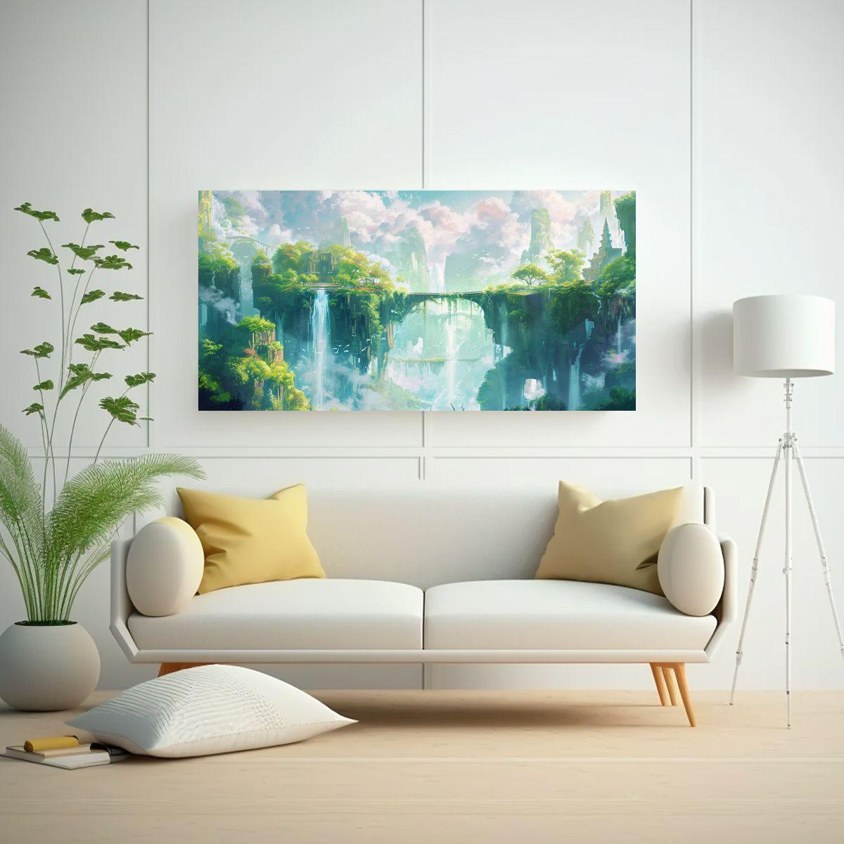 Cuadro Acuarela Islas Flotantes Exuberantes. 40x20 Cm-2