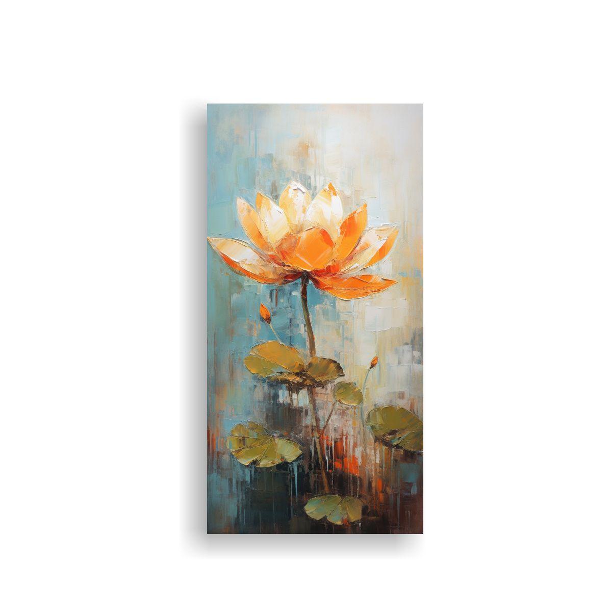 Pintura Naranja De Loto Estilo Cuadro Salón En 70x140 Cm-0