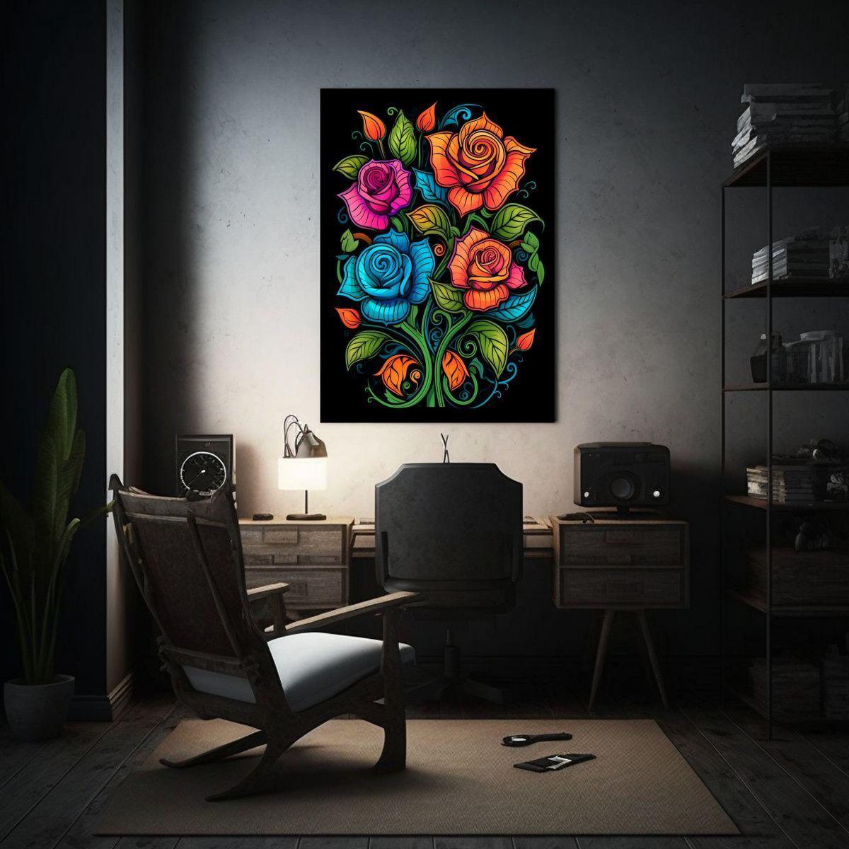 Cuadro Flores Hermosas Con Tallo Y Hojas Negras 20x30cm-2