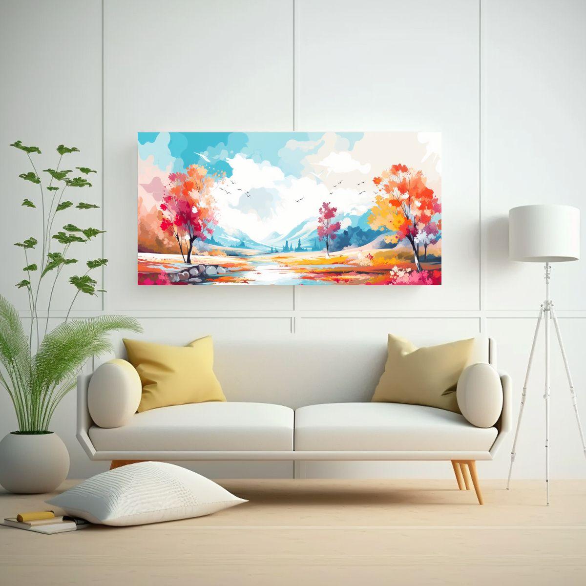 Paisaje Otoñal Vibrante Con Colores Neo Pop Art 140x70cm-2