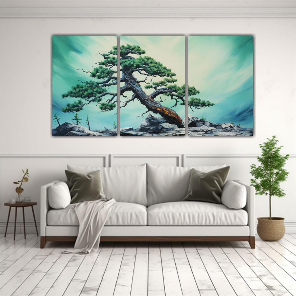 Pintura Abstracta De Tres Cuadros Fotografía 180x90 Cm-2