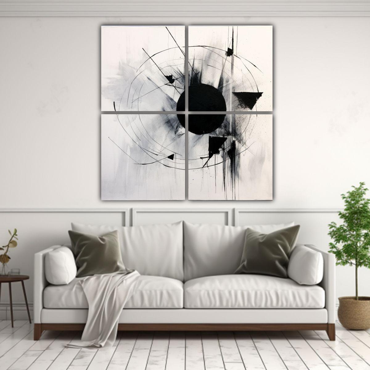 Cuatro Pinturas Abstractas Minimalistas En Blanco 180x180 Cm-2