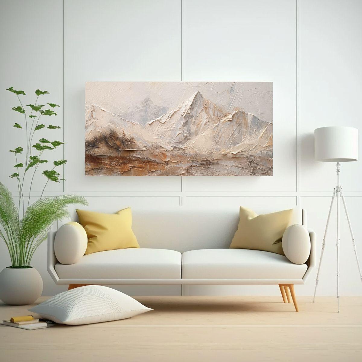 Pintura De Paisaje Montañoso En Blanco, Marrón 40x20cm-2