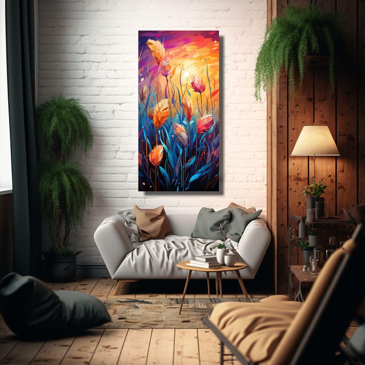 Cuadro Abstracción Motivo Caña De Cattail En 70x140cm-2