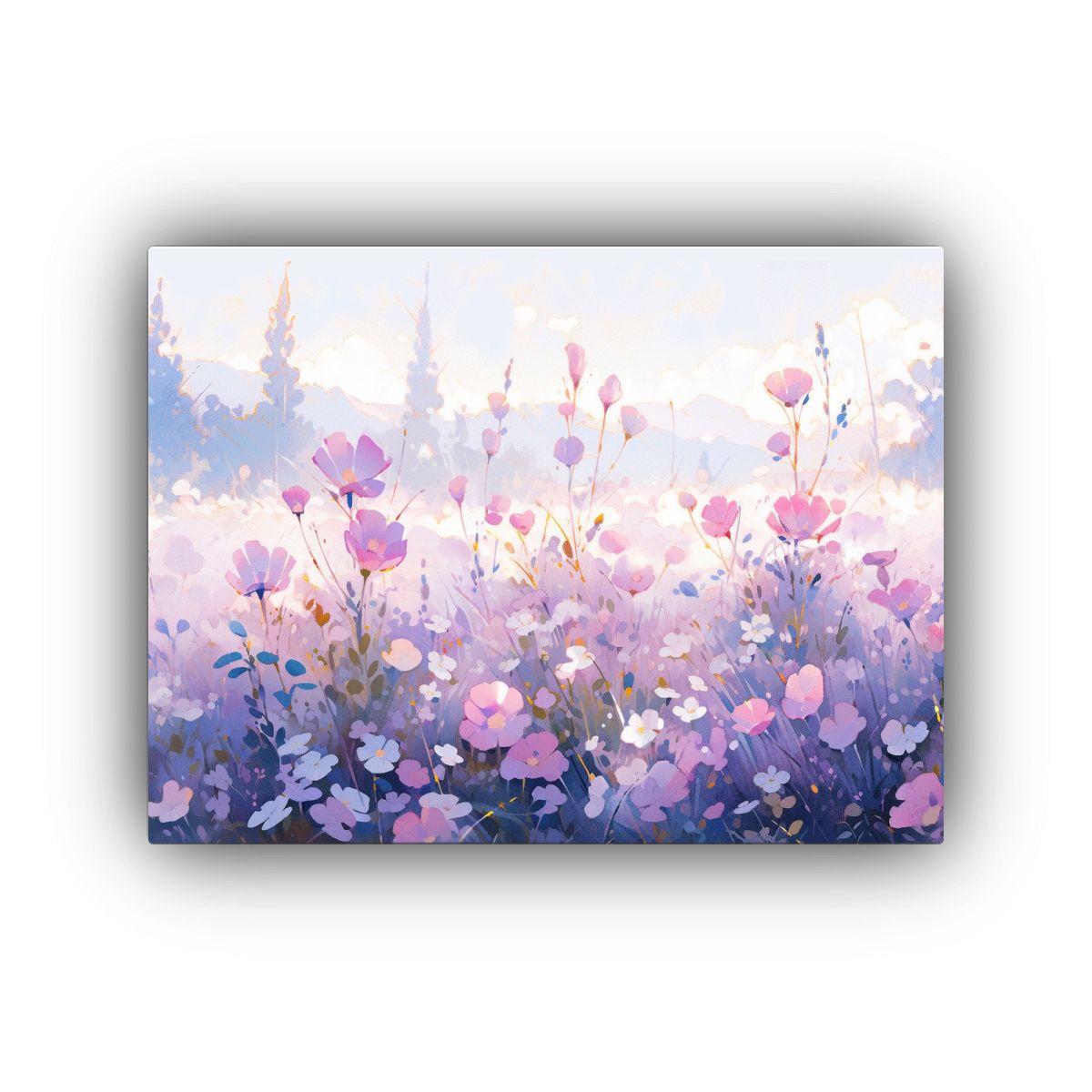 Pintura Flor De Poder En Tonos Púrpura Y Rosa En Lienzo 120x80cm-0