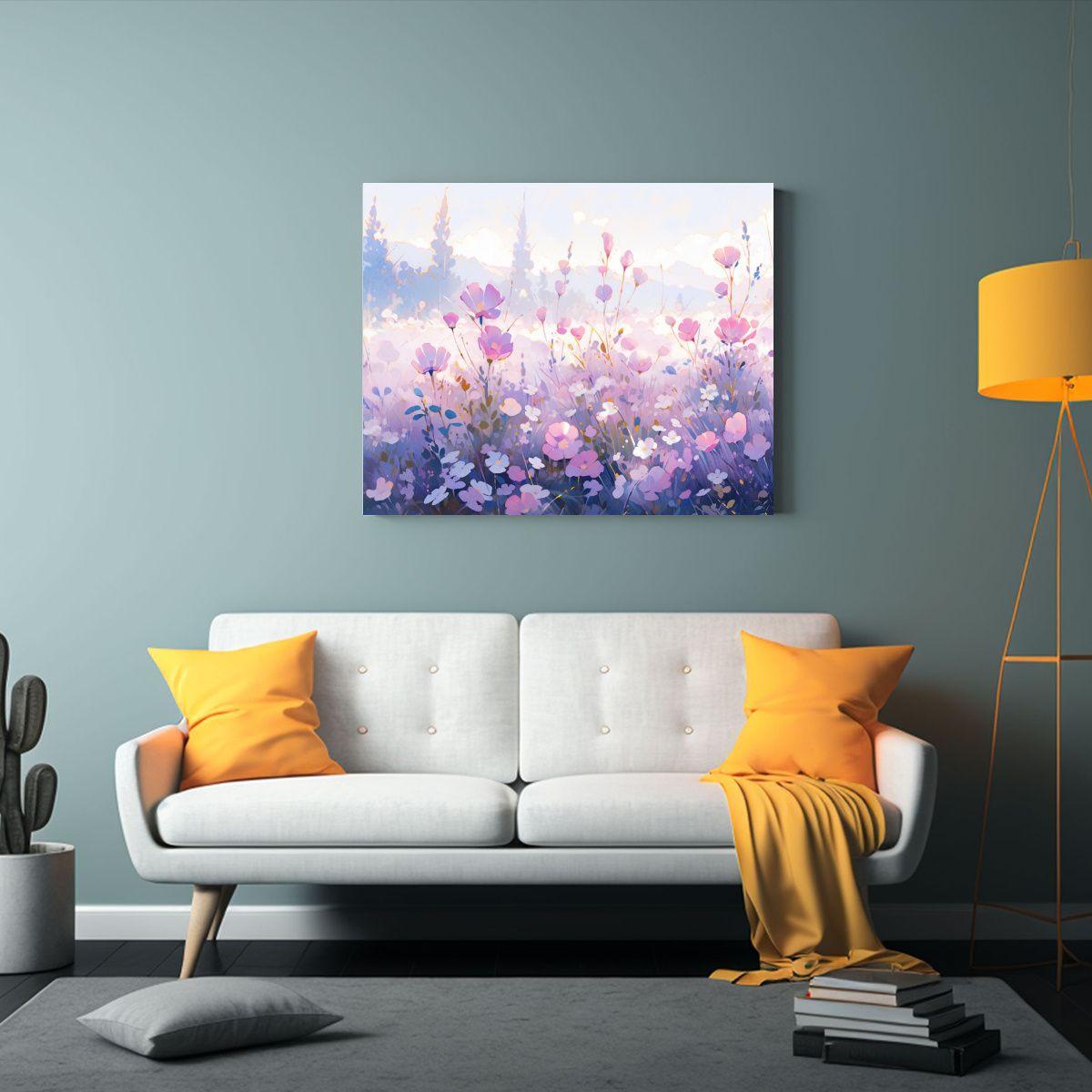 Pintura Flor De Poder En Tonos Púrpura Y Rosa En Lienzo 120x80cm-2
