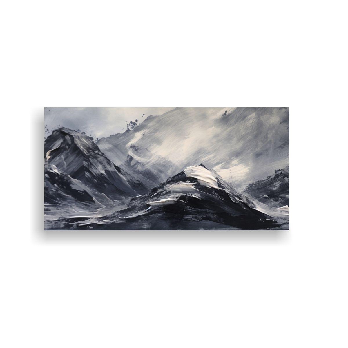Pintura Abstracta Montañas Con Cielo Negro En 140x70cm-0