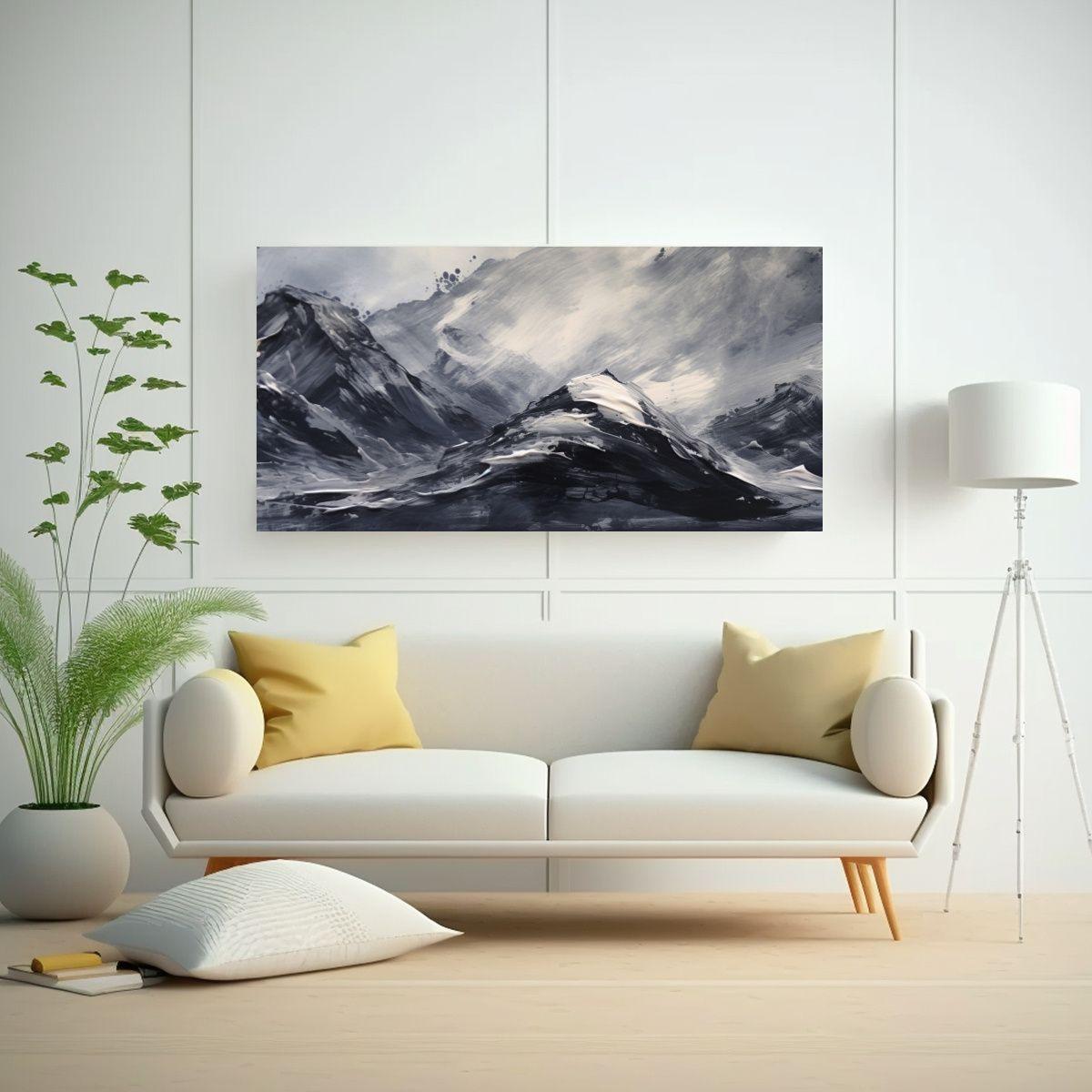 Pintura Abstracta Montañas Con Cielo Negro En 140x70cm-2