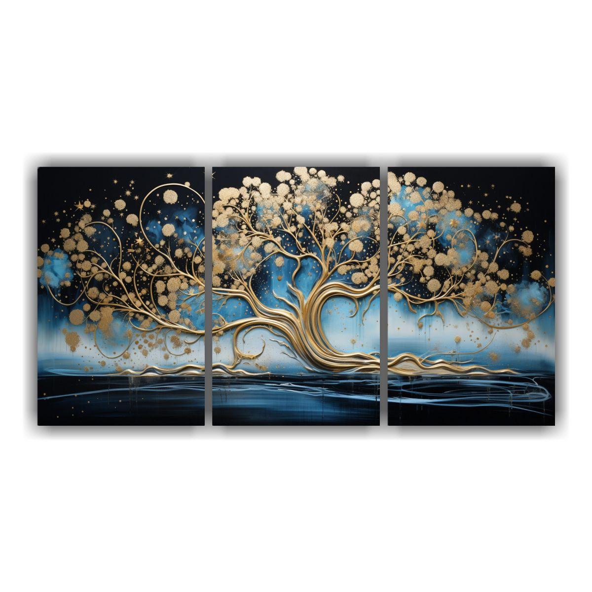 Pintura Floral Acuarela En Negro Y Dorado Estilo 60x30 Cm-0