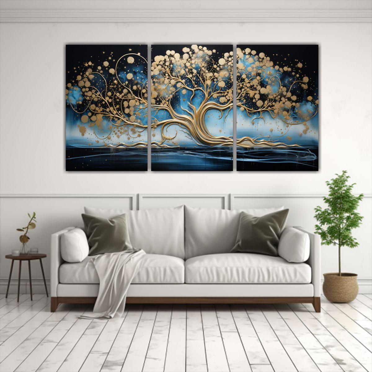 Pintura Floral Acuarela En Negro Y Dorado Estilo 60x30 Cm-2
