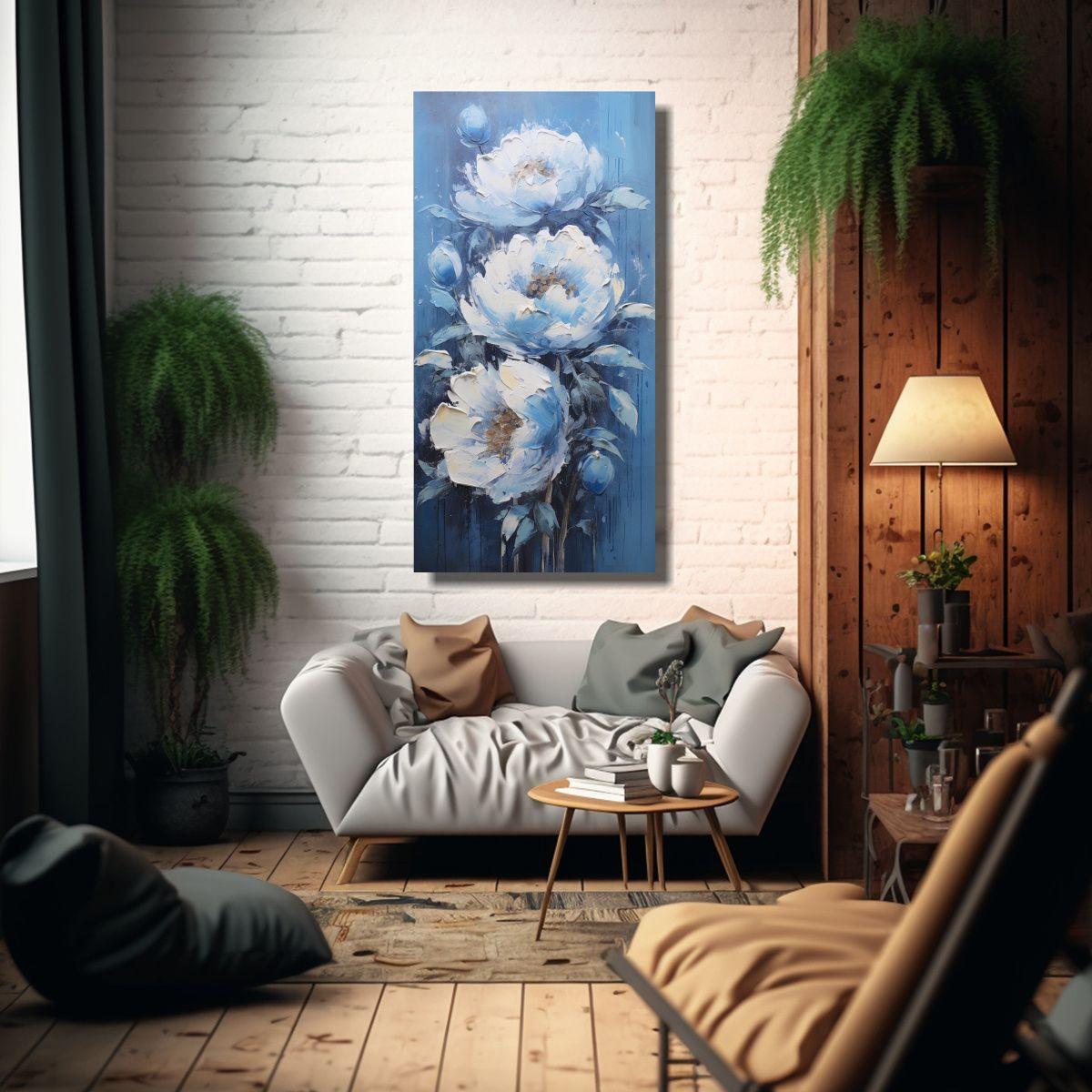 Pintura Conceptual Surrealista De PEONÍAS Azules 40x80cm-2