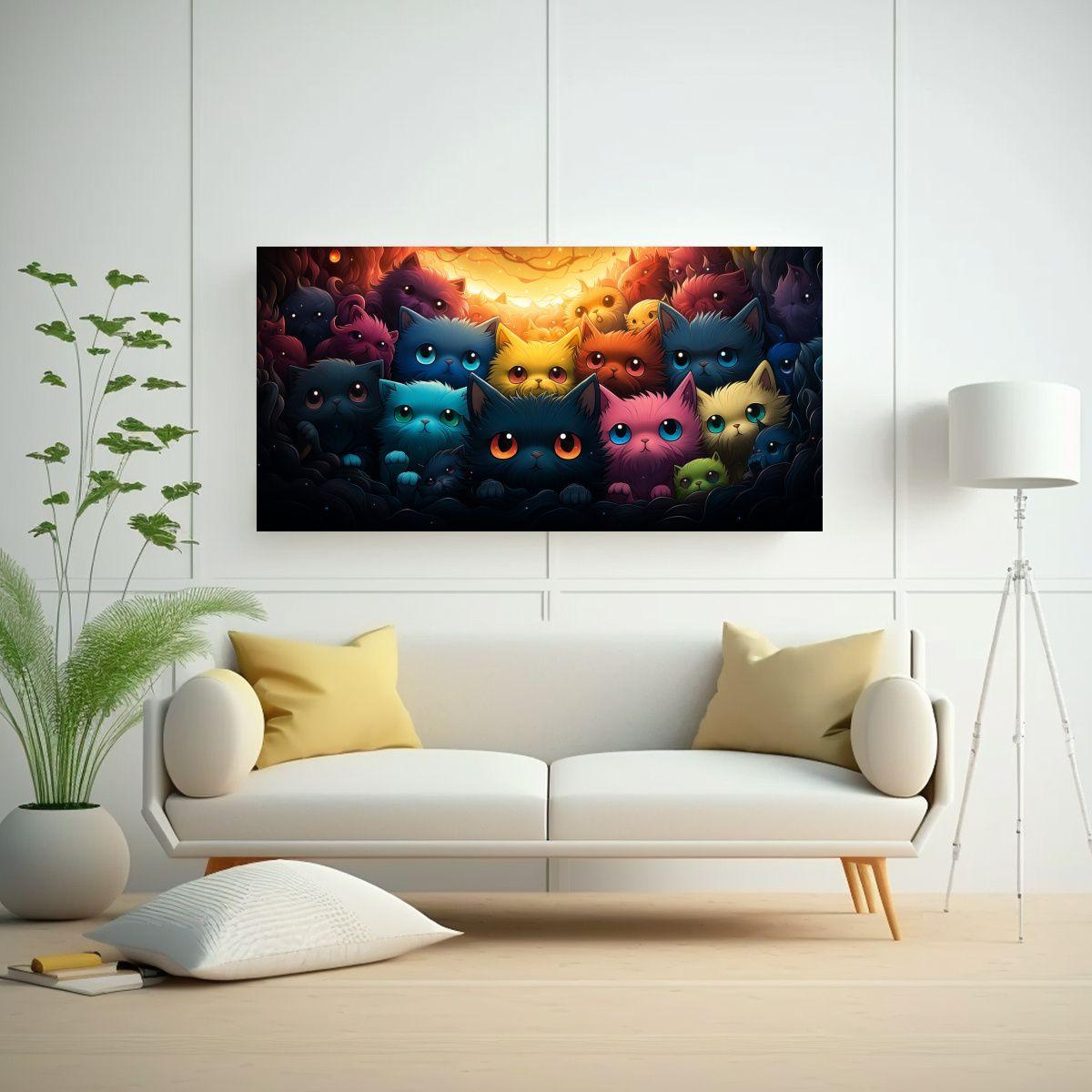 Cuadro Moderno Gatos Calidez Colores Grupo Juntos 160x80cm-2