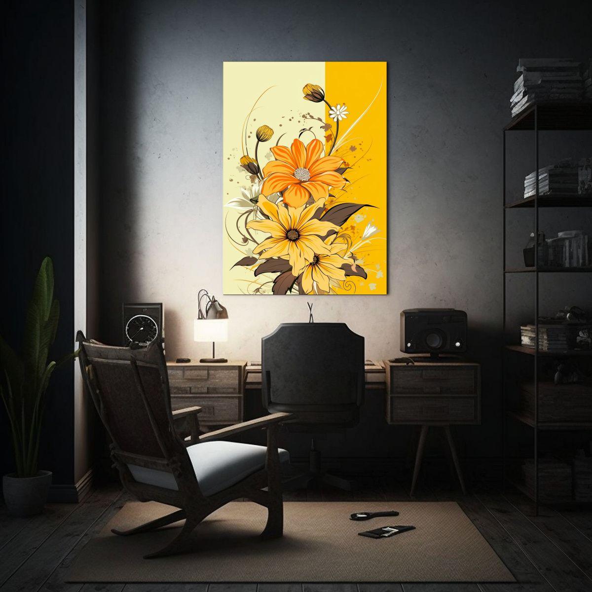 Pintura Decorativa Amarilla En Lienzo De Arte 80x120cm-2