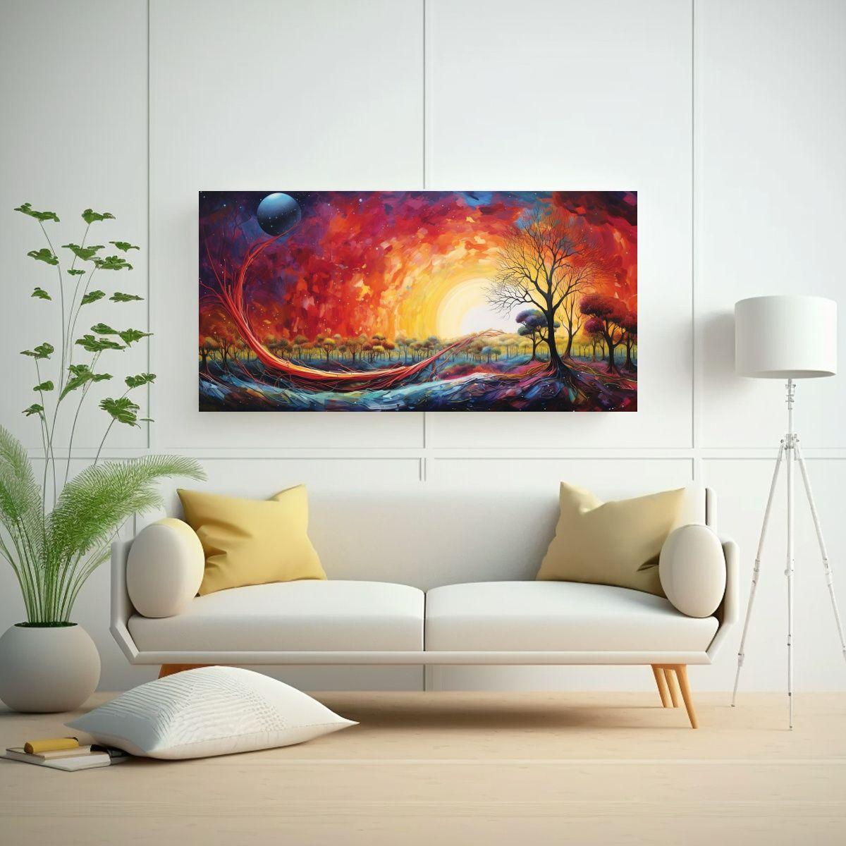 Cuadro Abstracto De Paisaje Con Arcoíris Y Colore 80x40cm-2