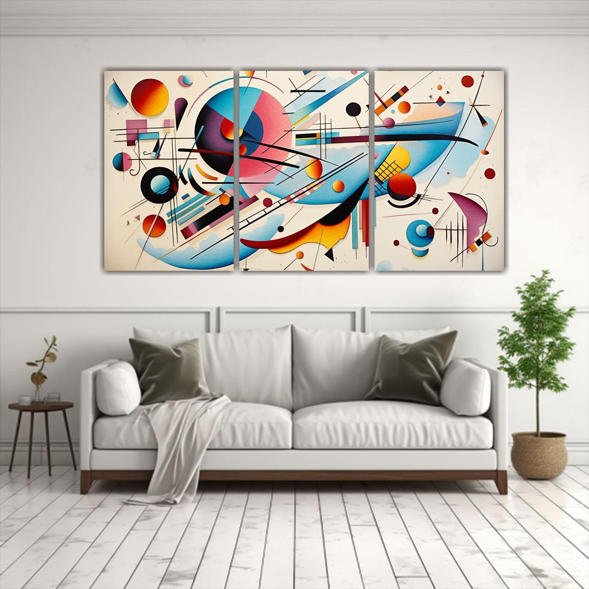 Tres Telas En Bastidor Cuadro Modernidad Pintura 90x45 Cm-2