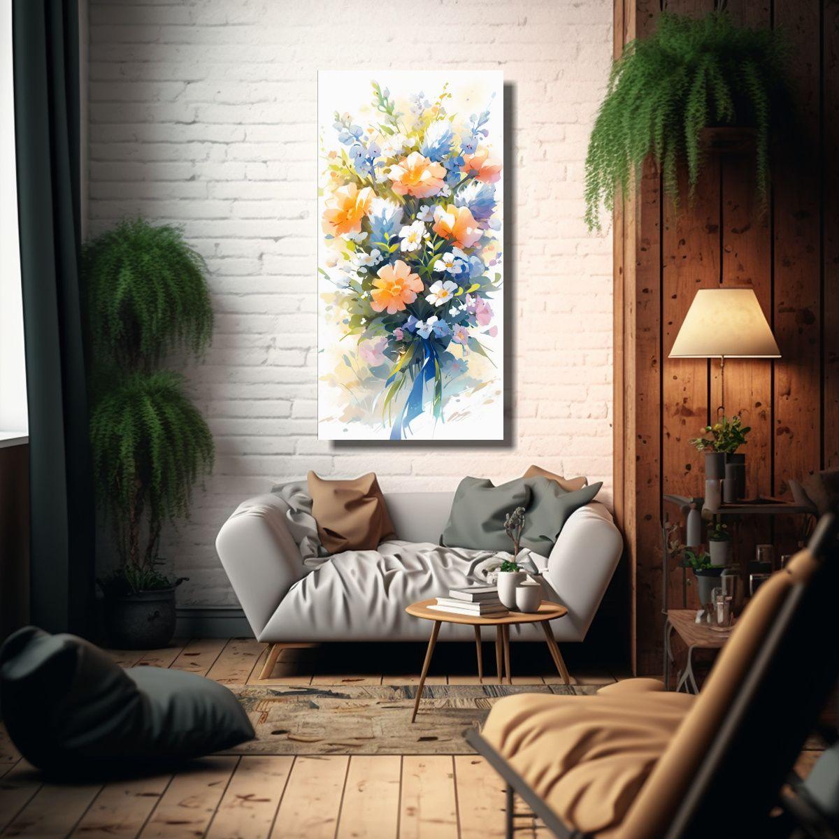 Cuadro Floral En Tela Estilo Acuarela 40x80cm-2