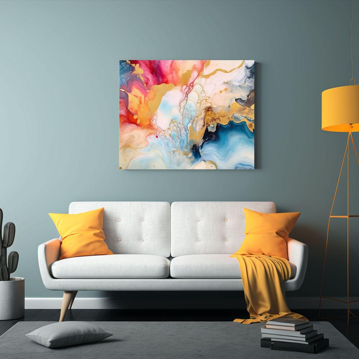 Fondo Abstracto De Arte Con Tintas Al Alcohol En Lienzo: Oro 60x40cm-2