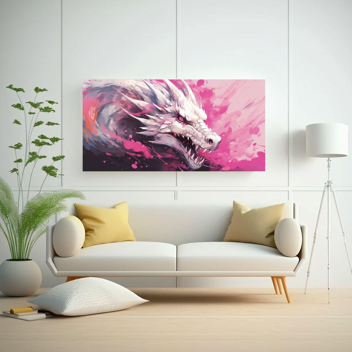 Lienzo Expresión Moderna: Dragón Blanco Y Rosa, 80x40cm-2