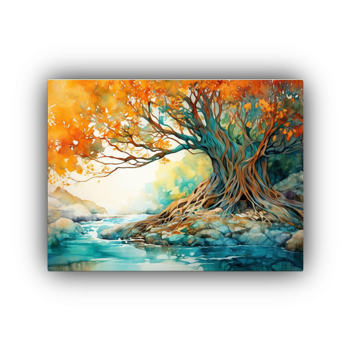 Pintura Abstracta De Un árbol Banyan En Colores 45x30cm-0