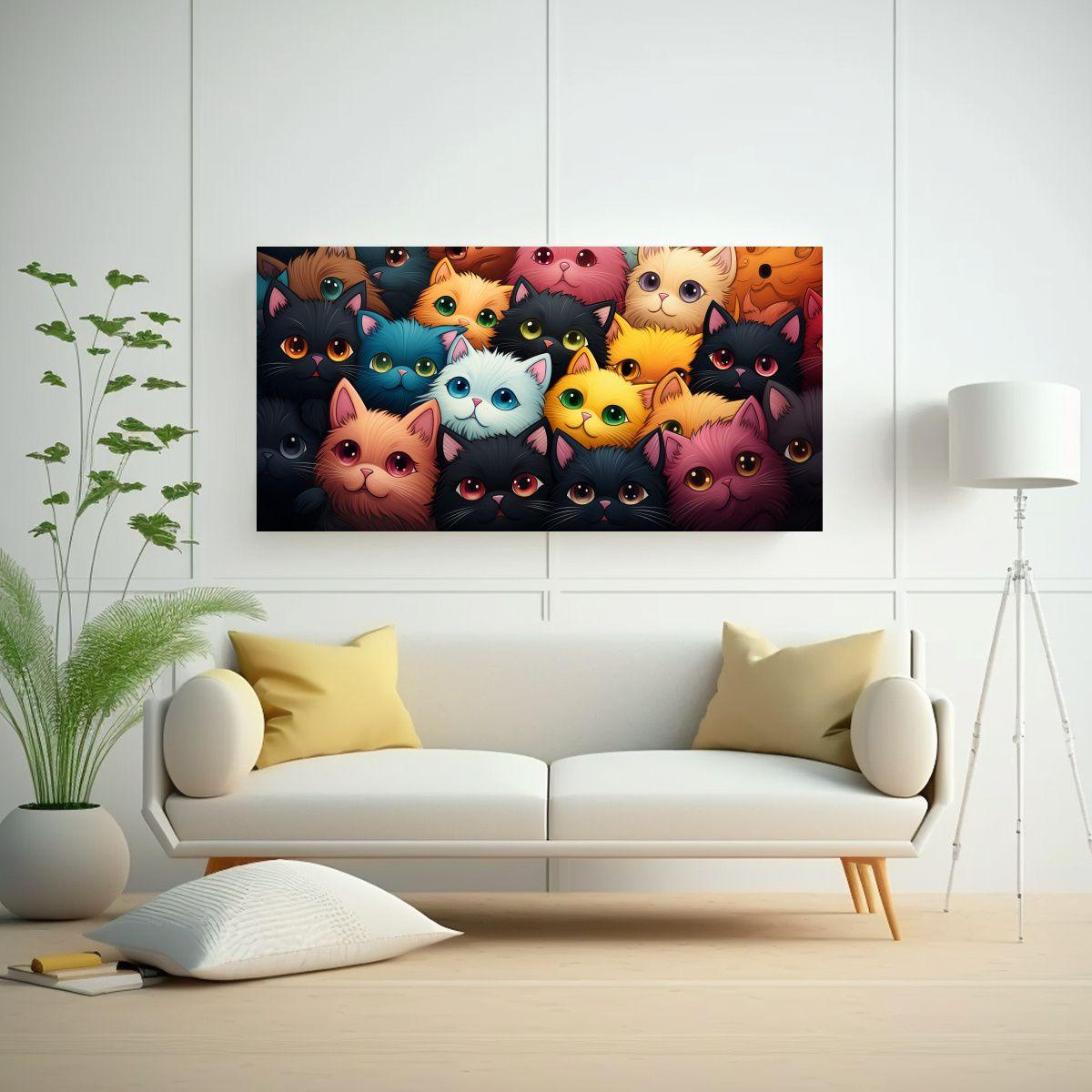 Cuadro Cuadro Estética Gatos Animados Pastel 140x70cm-2
