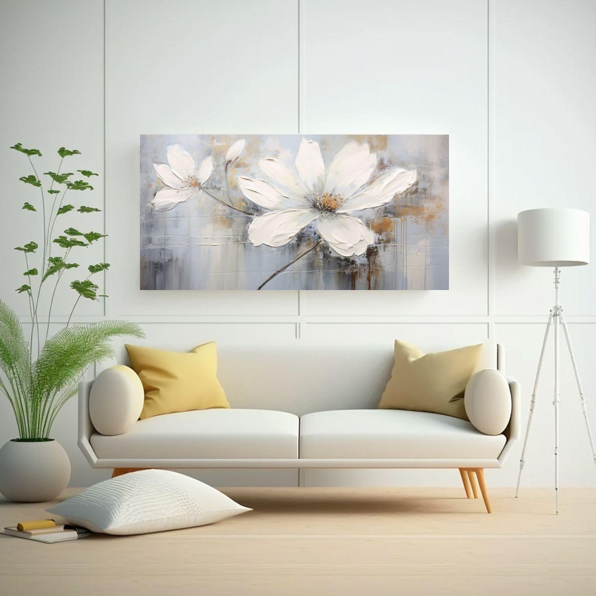 Pintura En Acuarela De Flor Blanca Estilo 100x50 Cm-2