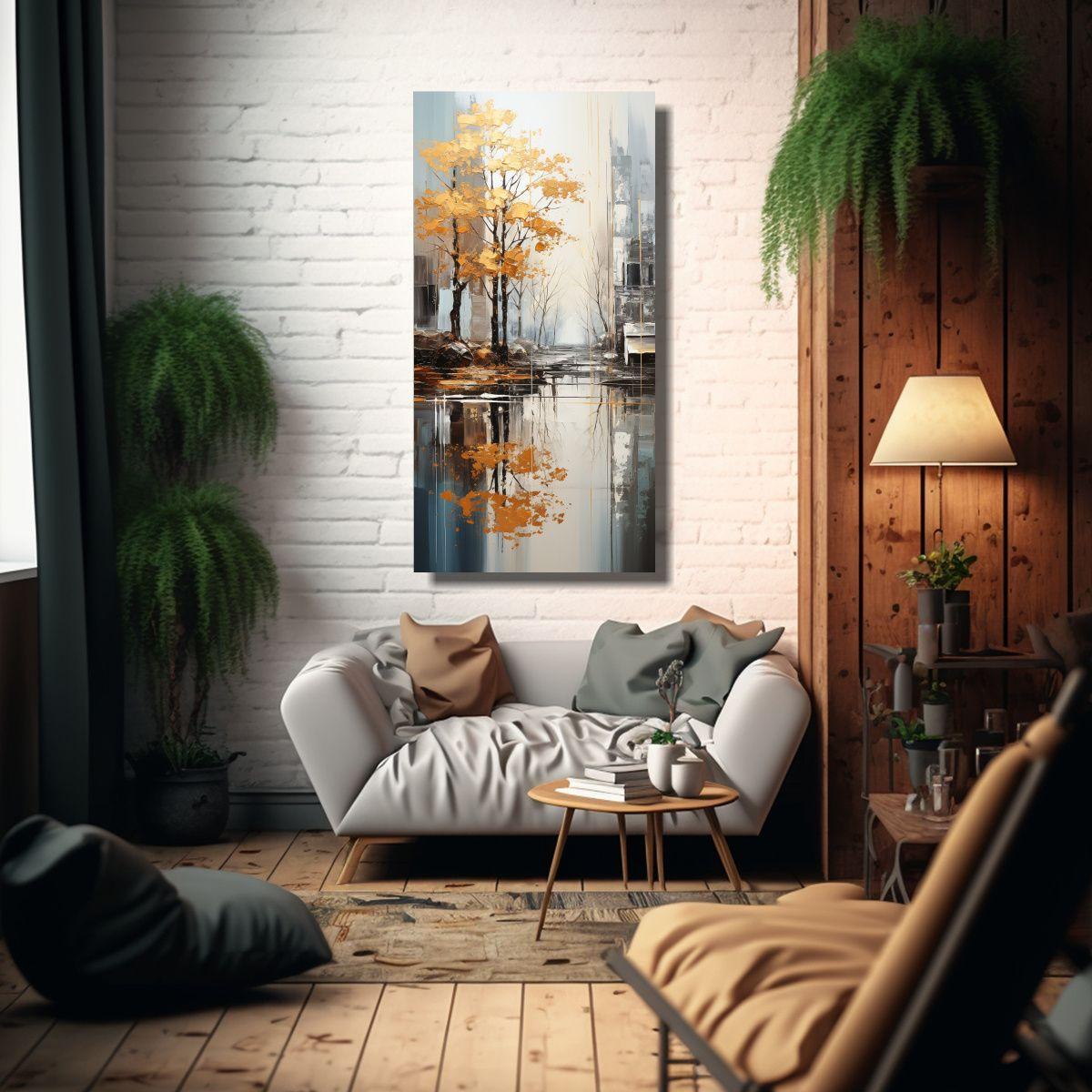 Cuadro Cuadro Profundidad En Plata Y Oro De 50x100cm-2