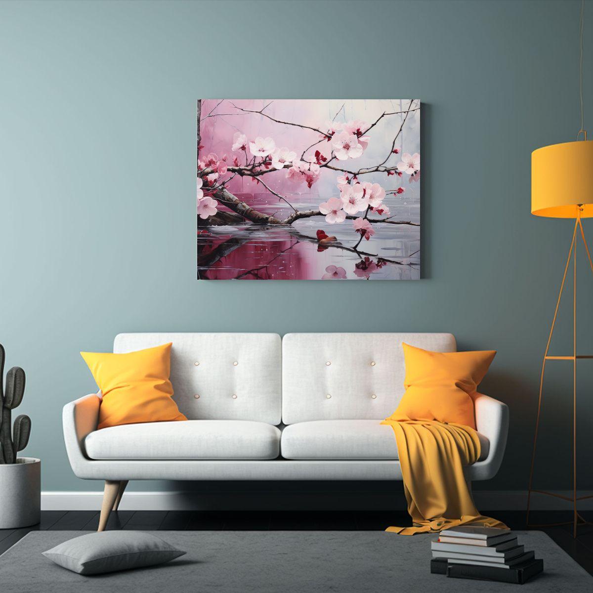 Pintura Abstracta De Un Abedul En Colores Negro Y Rosa 65x50cm-2