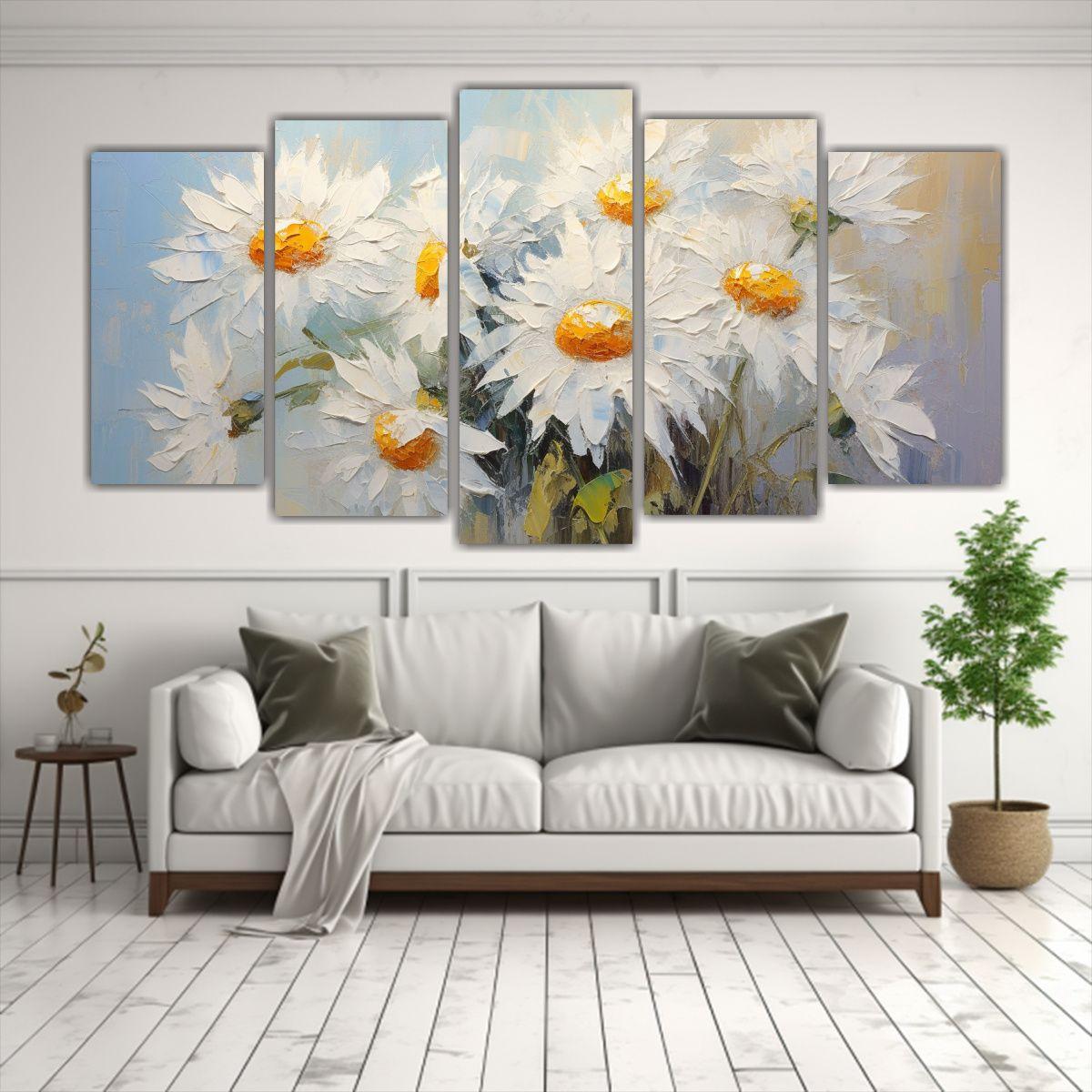 Cuadro De Girasoles Blancos En Lienzo Estilo 200x100 Cm-2
