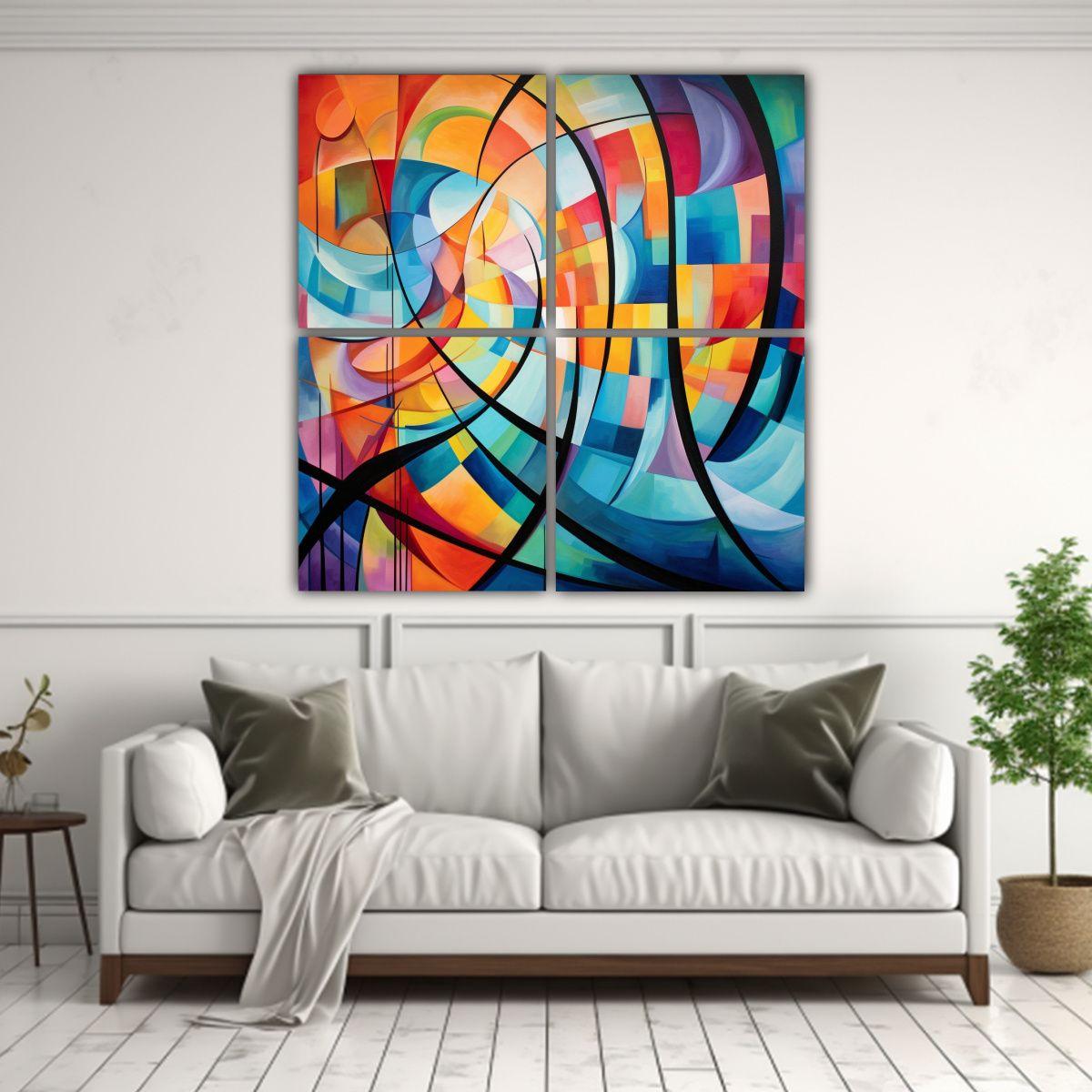 Cuatro Telas En Bastidor Forma Ambiente Arte 100x100 Cm-2