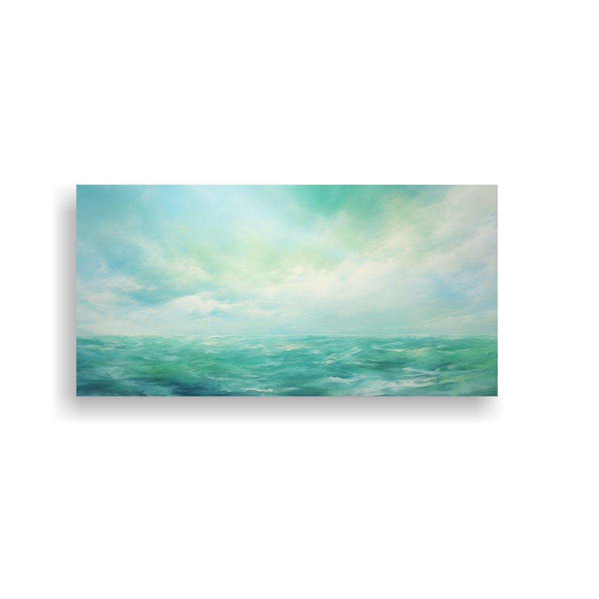 Pintura Abstracta A Sky And Sea Con Colores Verdes 80x40cm-0