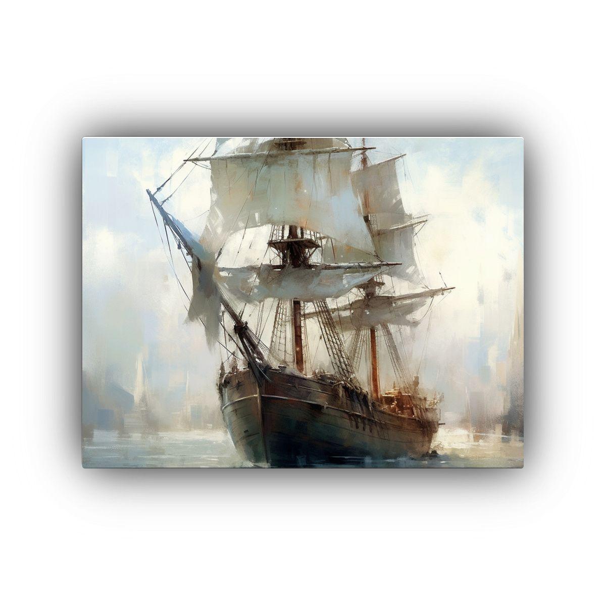 Cuadro Lienzo Decorativo: Velero Con Velas Altas Al Estilo D 75x50cm-0