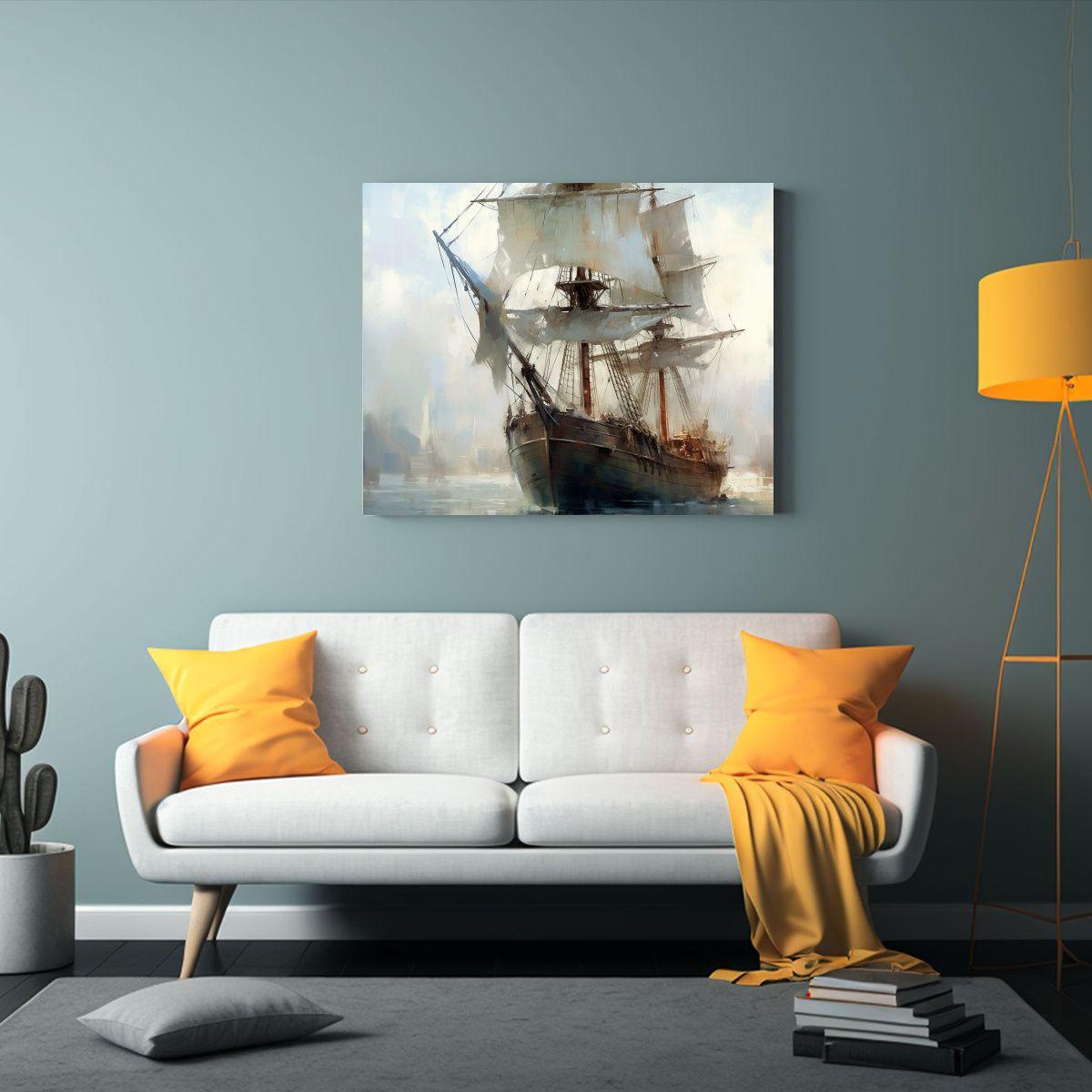 Cuadro Lienzo Decorativo: Velero Con Velas Altas Al Estilo D 75x50cm-2