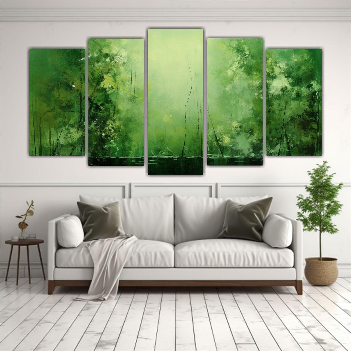 Pinturas Decorativas Abstractas Verdes: Bosque En 150x75 Cm-2