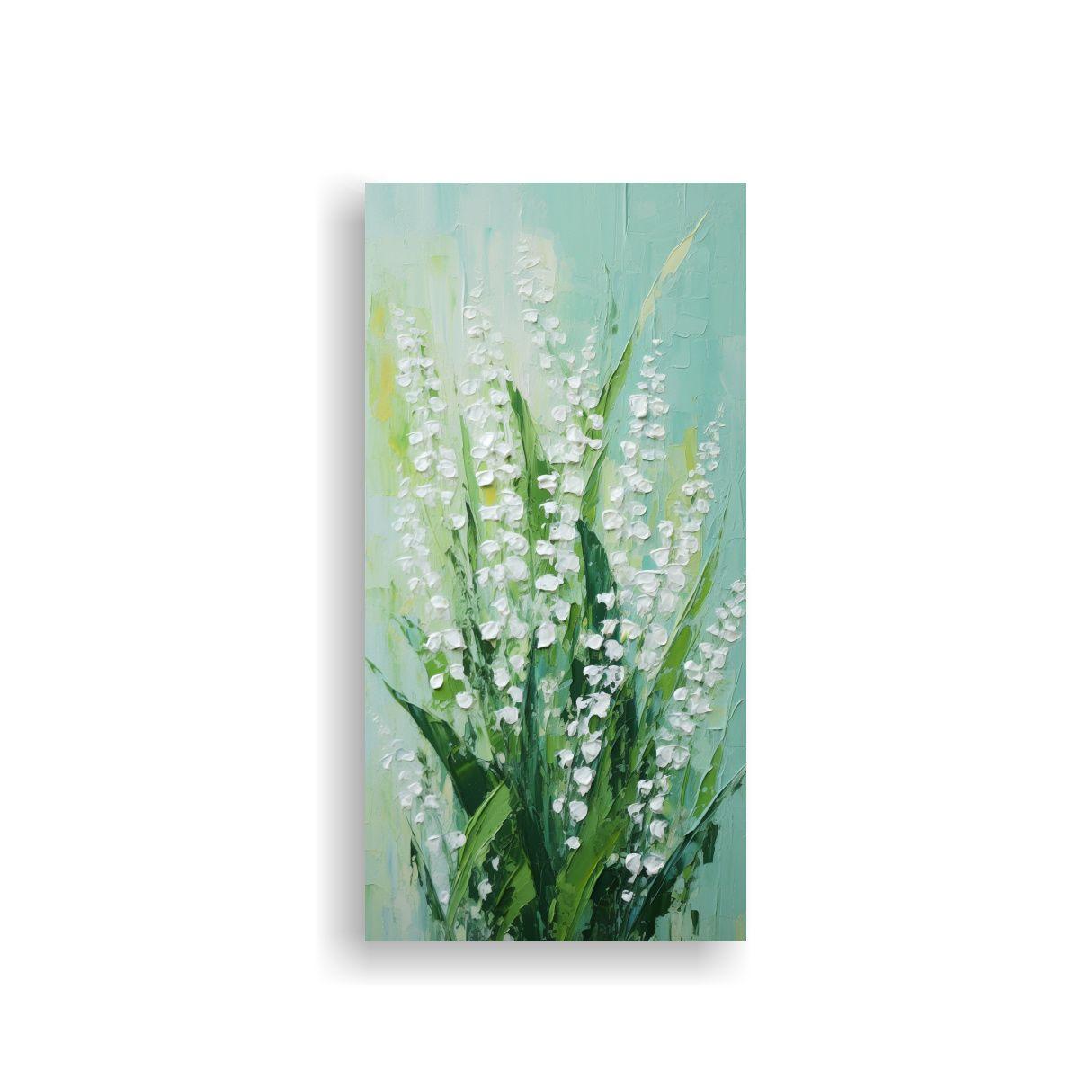 Pintura Abstracta Para Oficina En Verde Y Blanco F 20x40cm-0