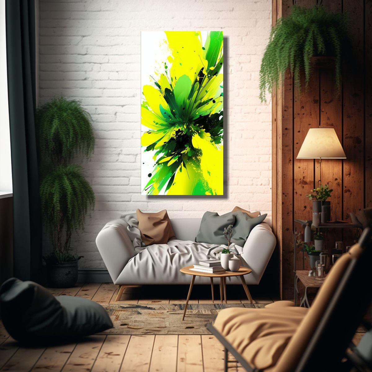 Lienzo Decorativo Amarillo Y Verde Estilo Neonoir 50x100cm-2