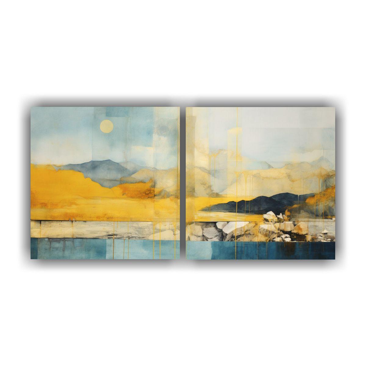 Pintura Abstracta Lineal En Lienzo Con Agua 40x20 Cm-0
