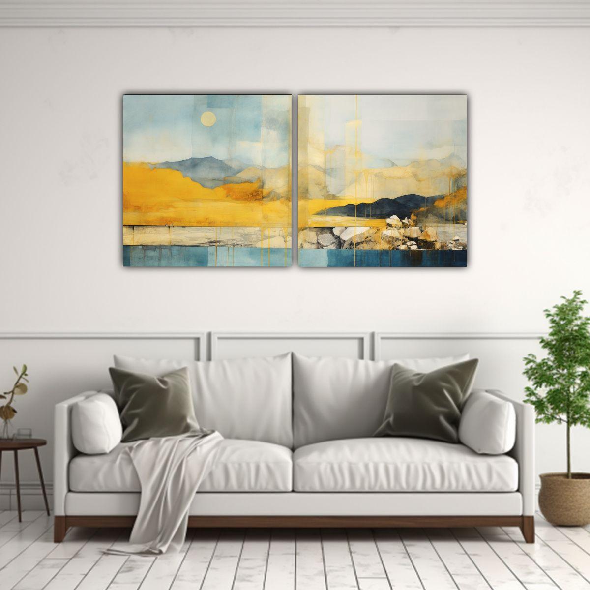 Pintura Abstracta Lineal En Lienzo Con Agua 40x20 Cm-2