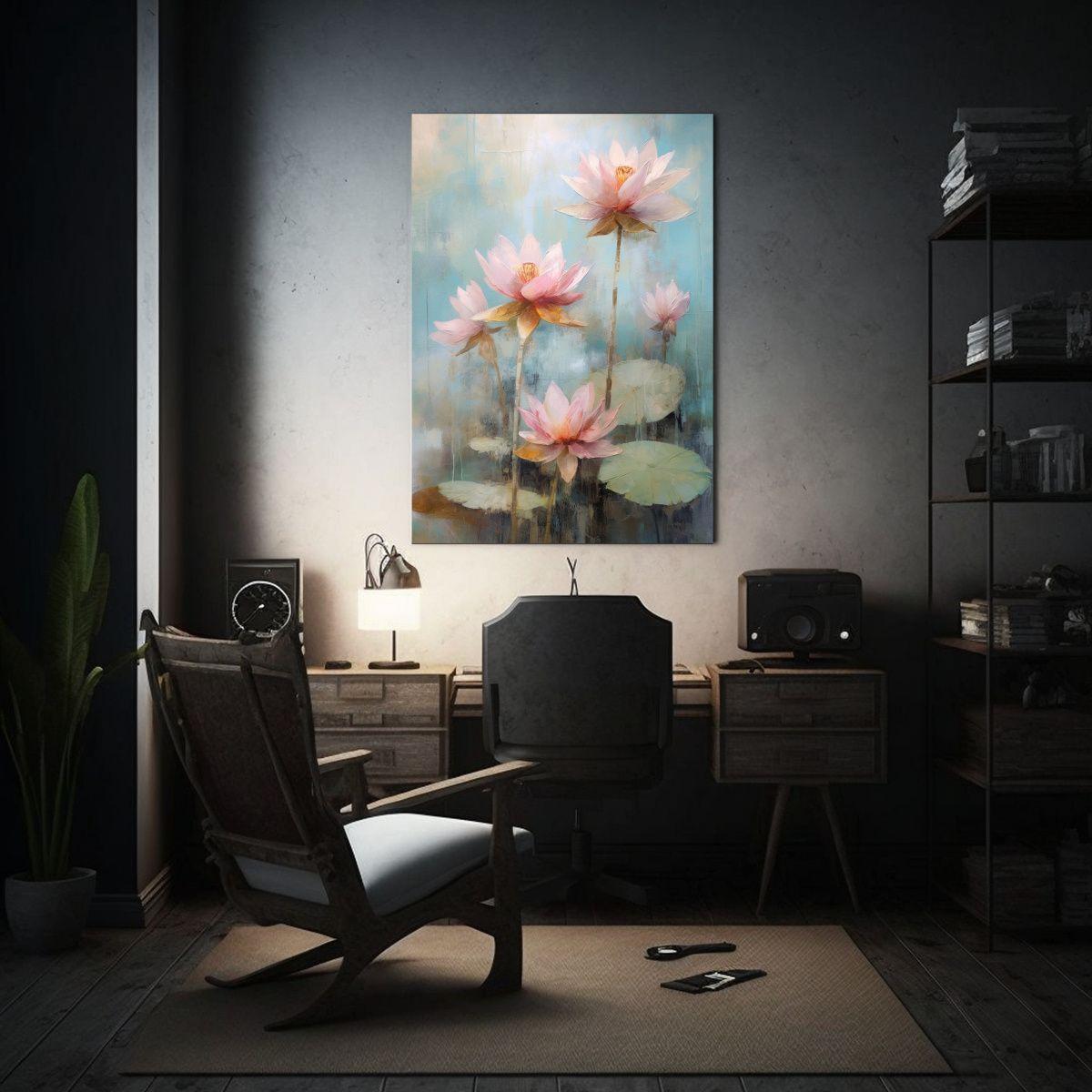 Pintura Al óleo De Hermosos Lotos Rosados 50x65 Cm-2